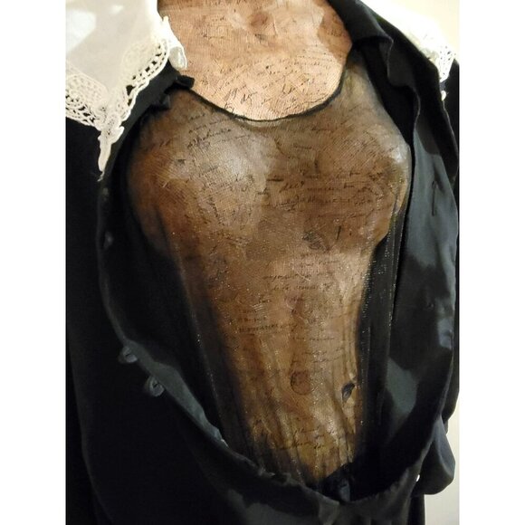 Vintage Lisa II  80s Black Knee-High Dress with White Lace Collar Size 14 - Picture 7 of 16